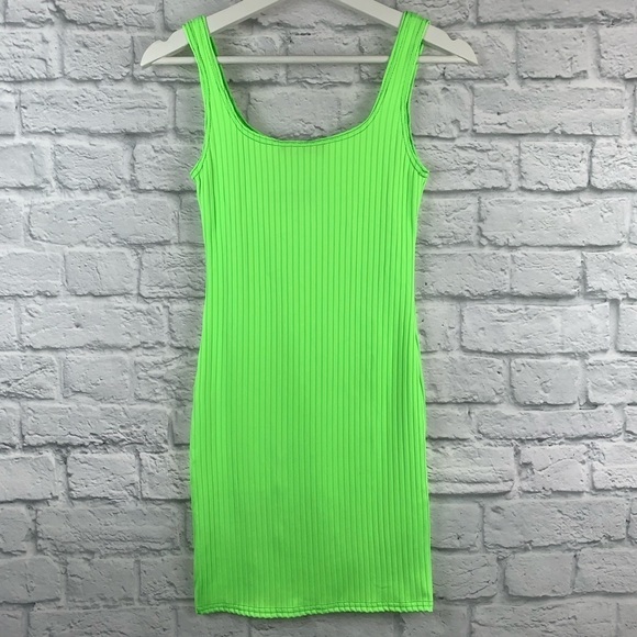 Green Scoop Neck Rib Knit Bodycon Mini Dress NWT - Picture 6 of 7